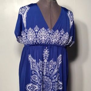 Christina Love Women's Casual Blue/White Short Sleeved V-Neck Dress Size Large